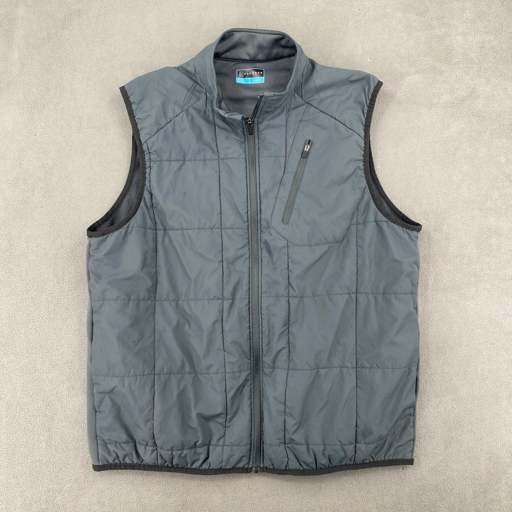 PGA Tour Mens Golf Vest Gray Quilted Full Zip Puffer Sleeveless Jacket Large